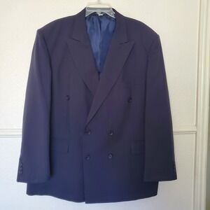 Vtg 90's Alberto Celini Uomo Mens Navy Blue Double Breasted Blazer Jacket 48R